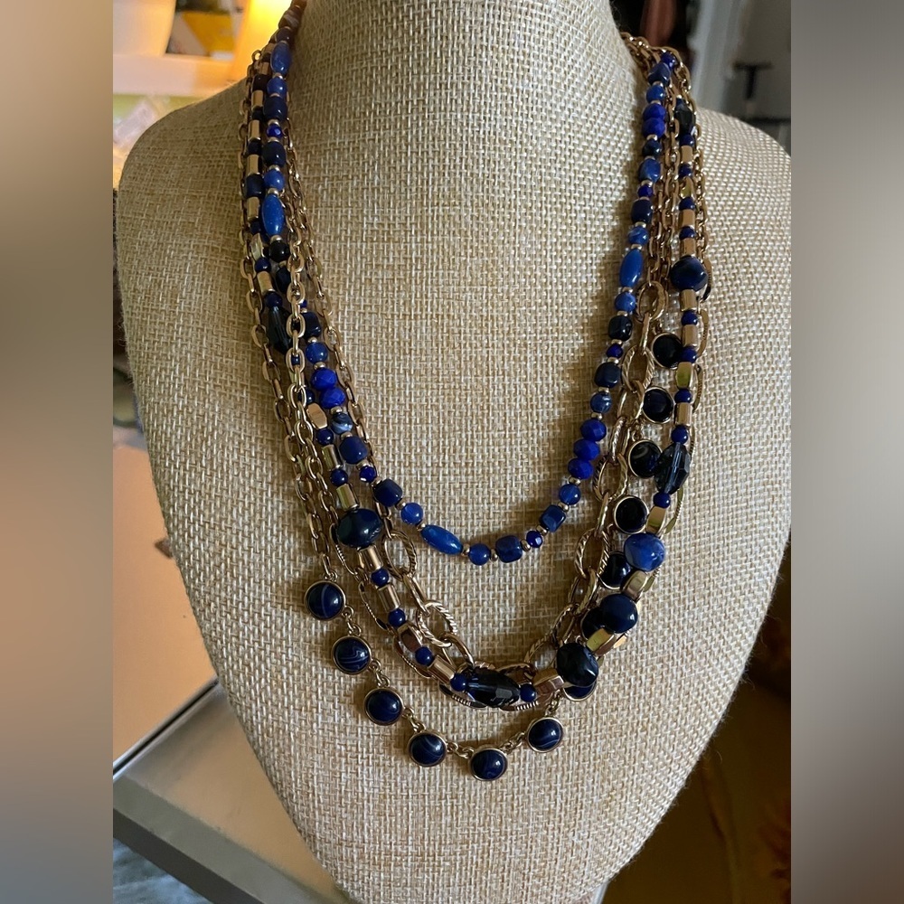 Gorgeous blue stone and gold layered necklace